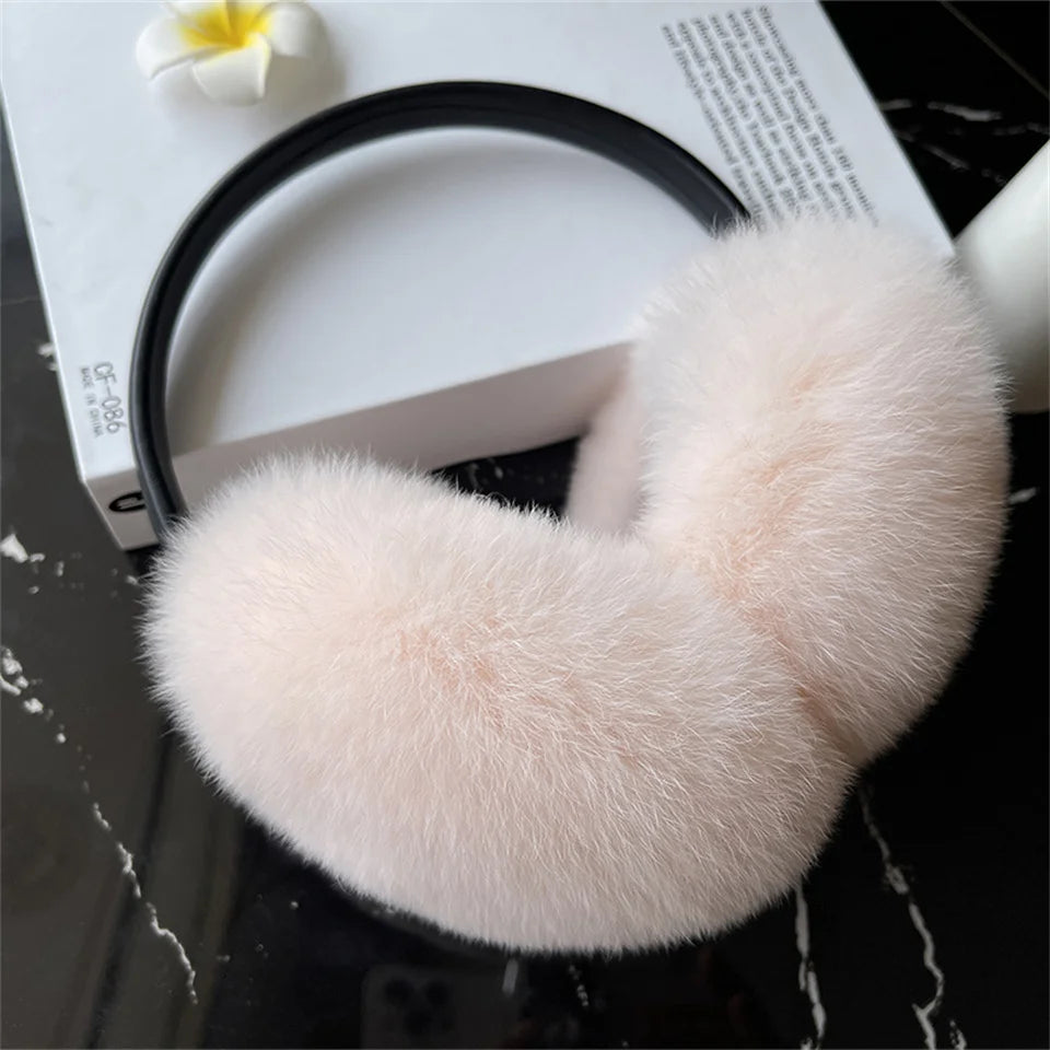 Natural Winter Fur EarMuffs For Women Ear Cover Accessories Real Fur Headphones Warm Earflap Real Rex Rabbit Ear Warmer For Gift