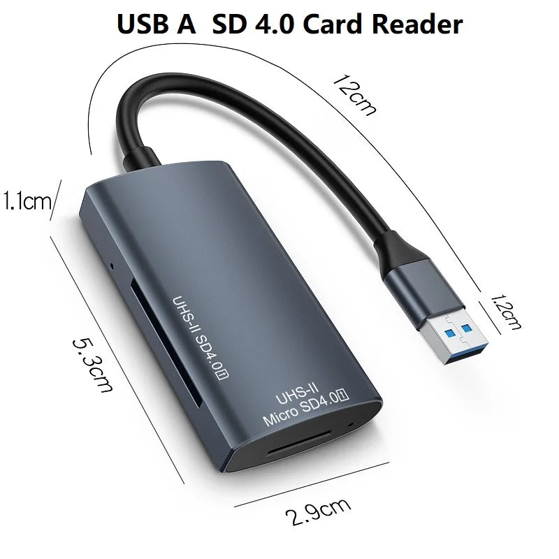 USB SD 4.0 Card Reader 2-in-1 Memory Card Reader for SDXC SD Micro SD UHS-II and UHS-I Cards USB A/Type-C to SD TF Card Reader