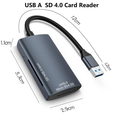 USB SD 4.0 Card Reader 2-in-1 Memory Card Reader for SDXC SD Micro SD UHS-II and UHS-I Cards USB A/Type-C to SD TF Card Reader