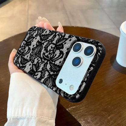 Black Lace Pattern Mobile Phone Case For iPhone 17 Air 16 15 14 13 12 11 17 Pro Max 15 Plus 14 Pro Cartoon Soft Cover