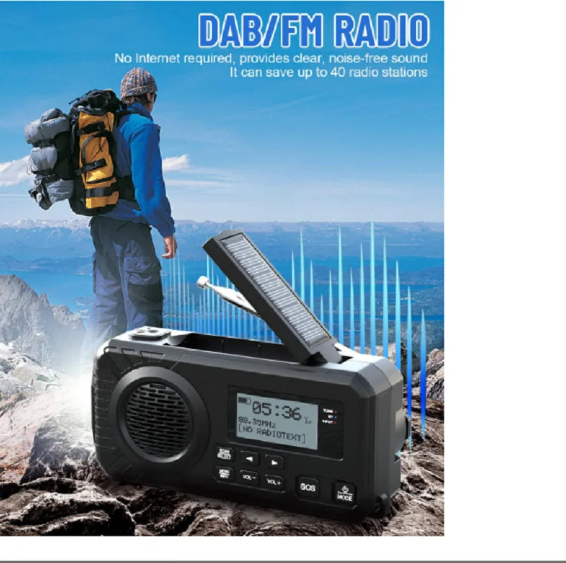 DAB  Portable Hand Crank Radio Emergency Radio Solar  Emergency Radio with BT FM SOS Alarm 5000 mAh  Power Bank and reading lamp