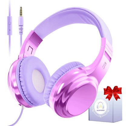 Gradient Cool Kids Headphones Girls Wired Headphones with Mic Adjustable Stereo Children Headphones for School/Travel Kids Gifts