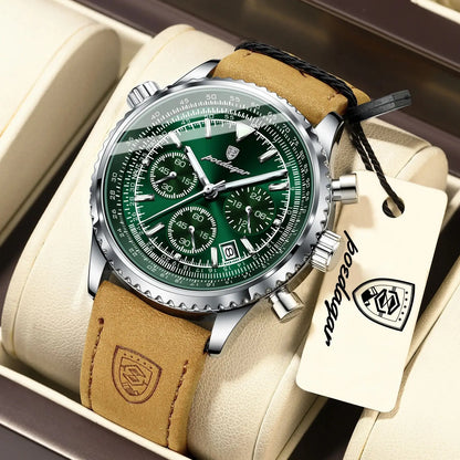 POEDAGAR Business Men Wristwatch Waterproof Luminous Date Chronograph Sport Man Clock Leather Quartz Fashion Men's Watches Reloj