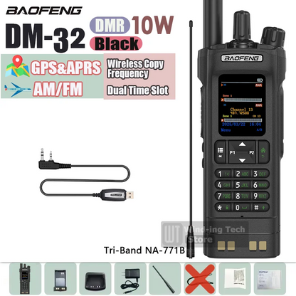 1PCS/2PCS BAOFENG DM-32 DMR Digital Walkie Talkie GPS APRS Dual Mode Analog TDMA Dual Time Slot AES256 Type-C AM Black Ham Radio
