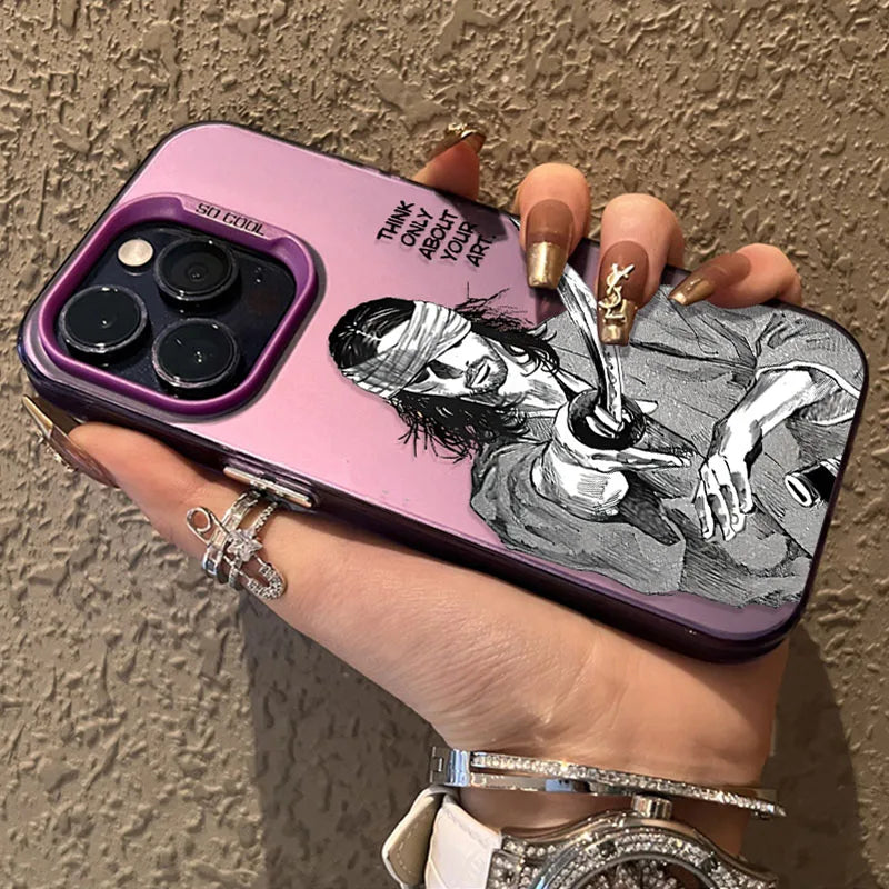 Case for iPhone SE4 16E 16 15 14 13 12 11 Pro Max XS X XR Plus 8 7 SE 2020 Japanese Comics Vagabond Samurai Plating Matte Cover