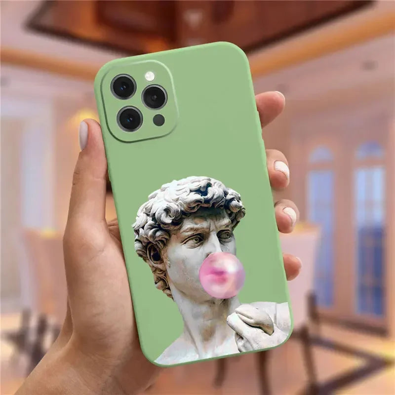 Art Fresco Michelangelo Creation of Adam Phone Case For iPhone 16 14 13 11 12 15 Pro Max Mini XR SE3 15 Plus David Lines Covers