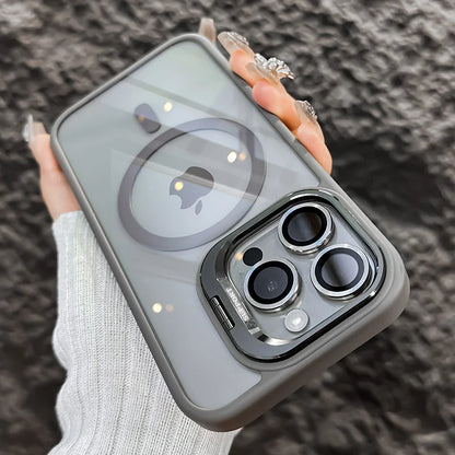 Luxury Lens Holder Transparent Magnetic Wireless Charge Case For iPhone 11 12 13 14 15 16 17 Air Pro Max Plus Shockproof Cover