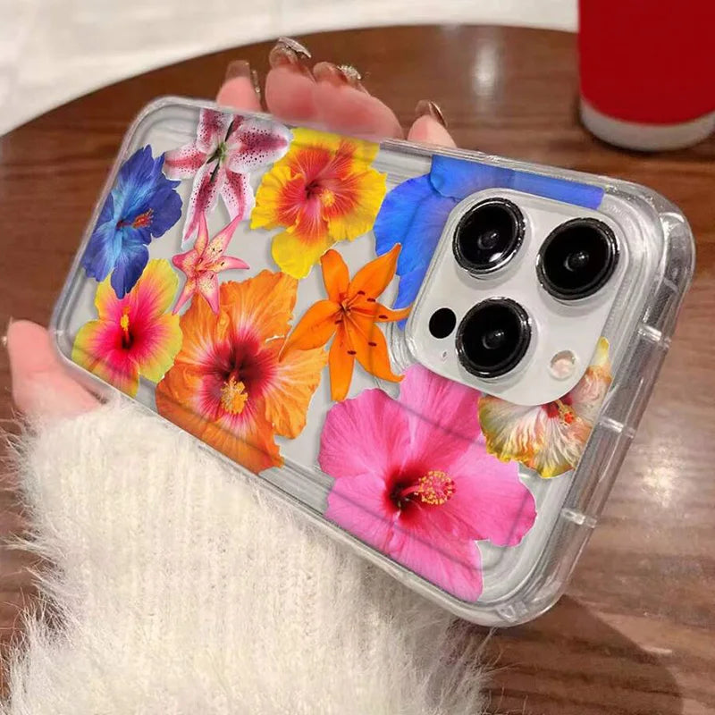 Colorful large flowers Phone Case For iPhone 16 15 13 14 12 11 Pro Max 7 8 Plus  X XR XS 12 13 Clear Cover Case Funda Bumber
