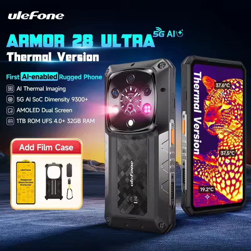 Ulefone Armor 28 Ultra 5G AI Thermal Imaging Rugged Phone 16GB+1TB Smartphone Android 14 AMOLED 6.67" Dimensity 9300+ 120W 5G