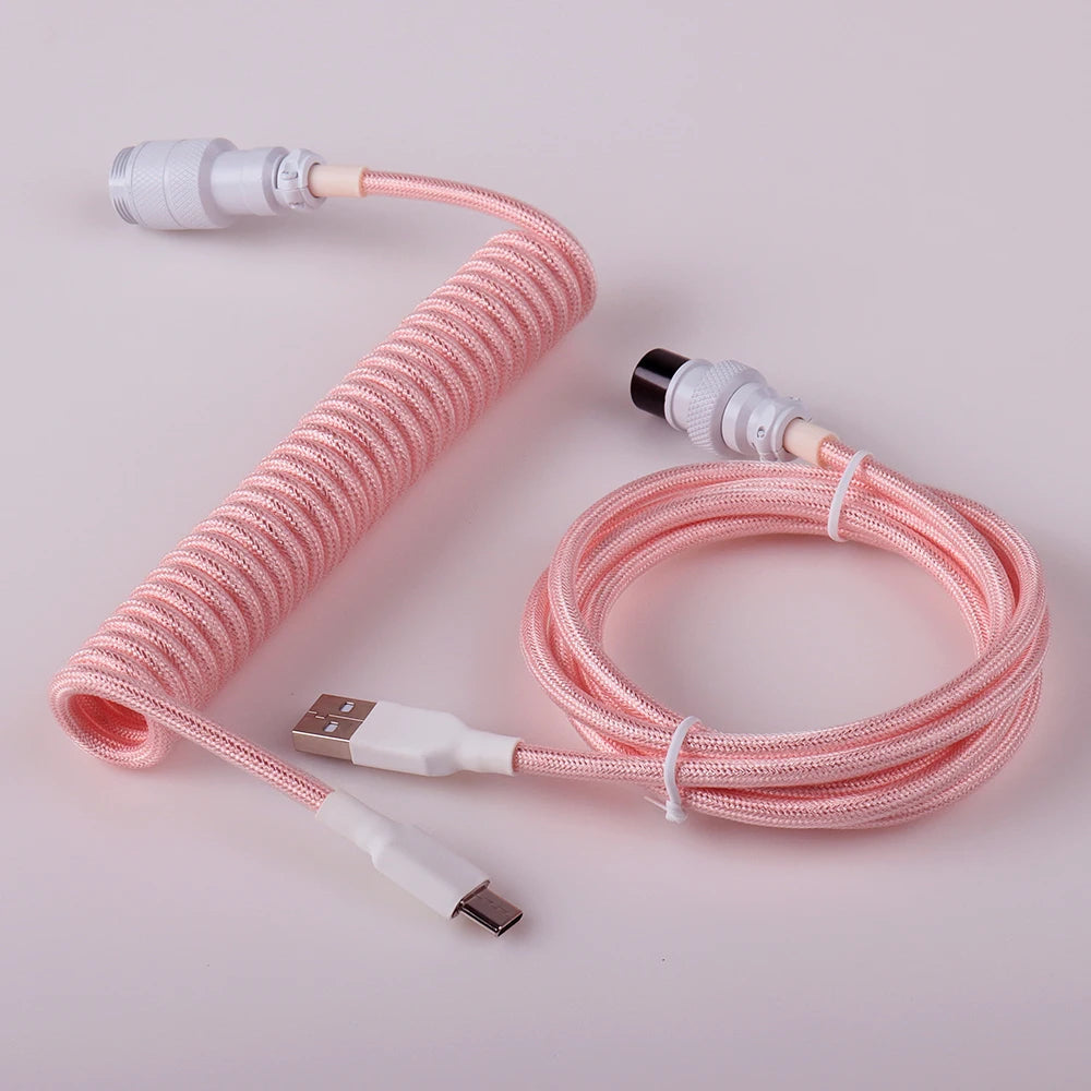 LANO Custom Paracord Coiled Mechanical Keyboard Type C Data Spring Cable GX16 Aviator Coil Spiral Usb C for Gaming Coiled Cable