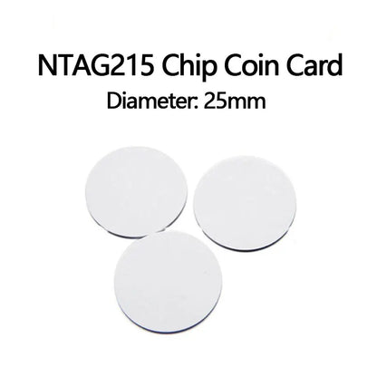 NFC215 White Rewritable NTAG215 NFC Round Coin Cards 25mm, 13.56MHz 504 Bytes Smart Labels for NFC Phones & Games