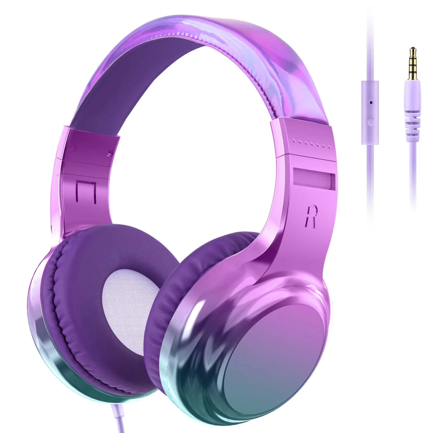 Gradient Cool Kids Headphones Girls Wired Headphones with Mic Adjustable Stereo Children Headphones for School/Travel Kids Gifts