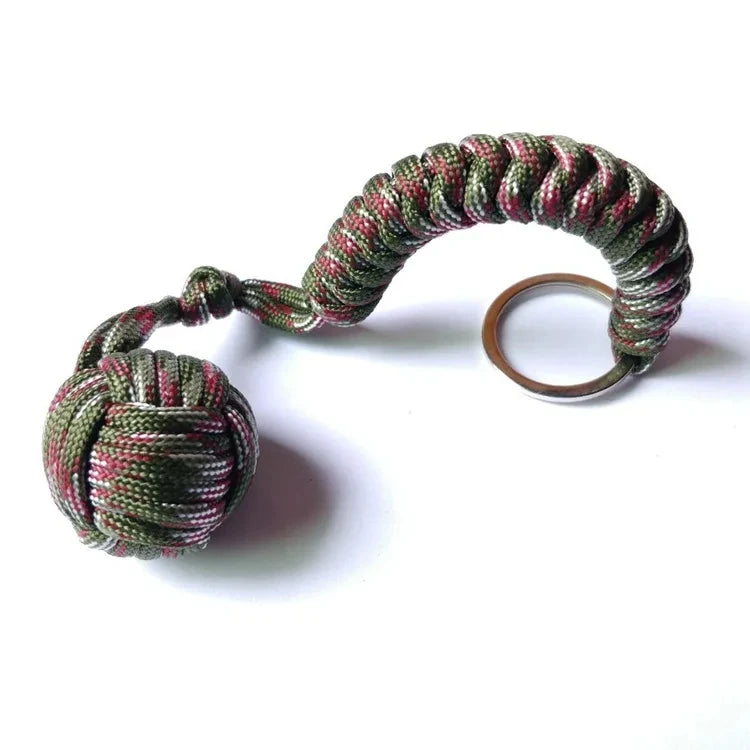 Outdoor Self-Defense Umbrella Rope,Monkey Fist Steel Ball, Paracord Survival Key Chain, Outdoor Safety Protection Accessories
