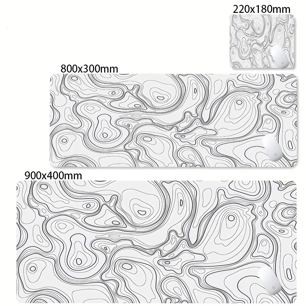 Black White Strata Abstract Design Gaming Mouse Pad Non-Slip Lock Stitched Edge Large Office Desk Mat for Computer and Keyboard