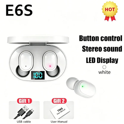 Wireless Bluetooth Earphones for Smartphones E6S TWS Digital Display Noise Cancelling Earbuds with Mic HiFi Stereo Sound Headset