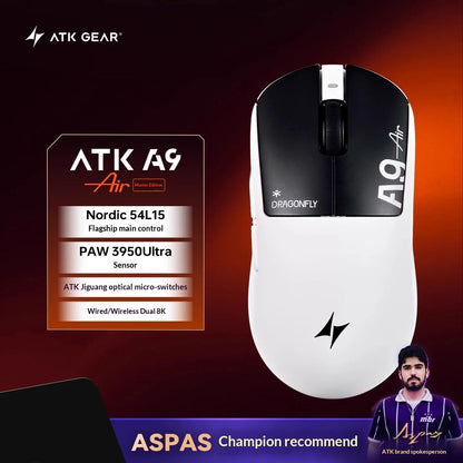 ATK DragonFly A9 Air Ultimate Wireless Gaming Mouse PAW3950 Ultra 42000DPI 750IPS 8KHz RGB Ergonomic For Windows MacOs PC Gifts