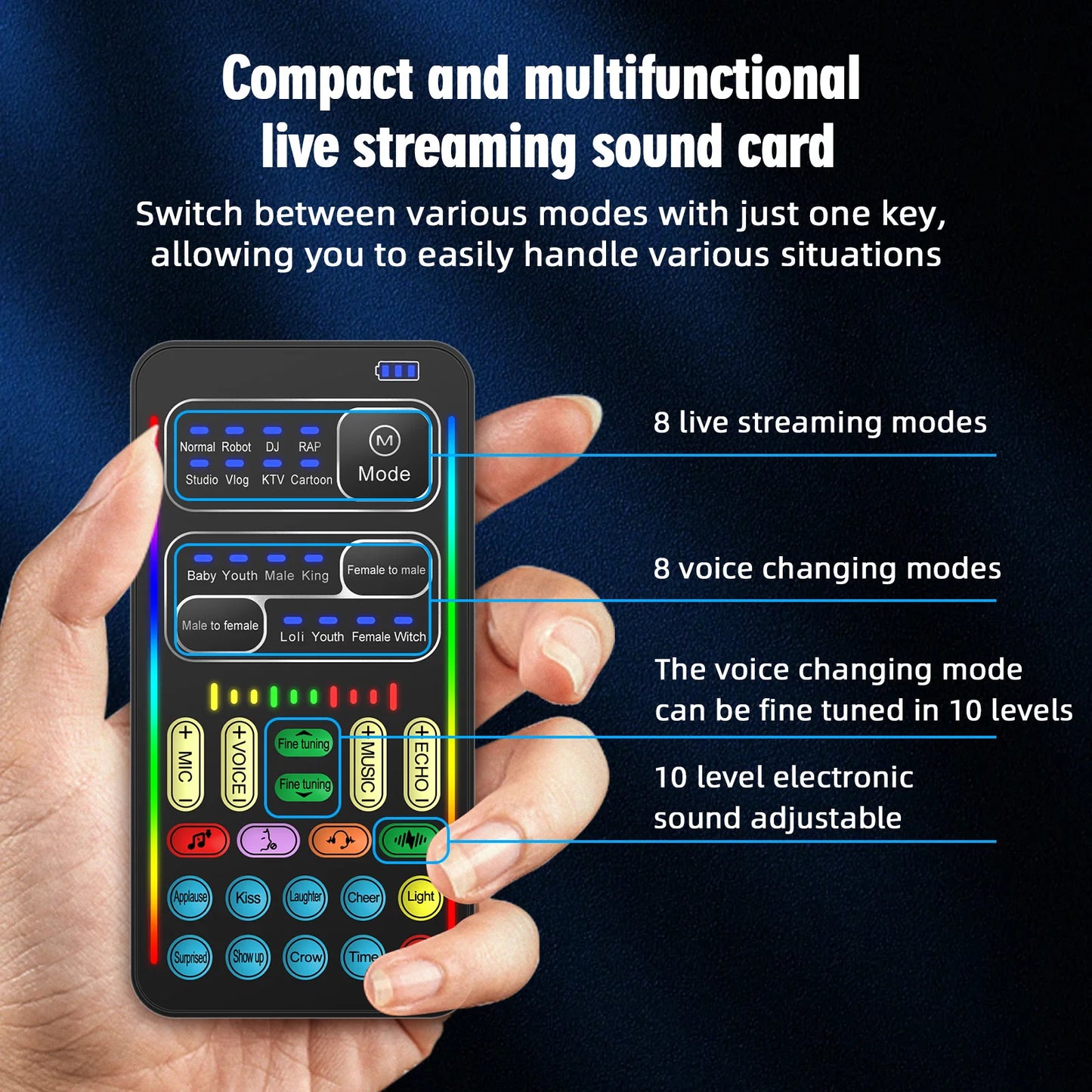 New I9 Mini Voice Changer Live Sound Card  + Headphones + Microphone Audio 8 Sound Effect Machine Equipment Voice Card for Phone