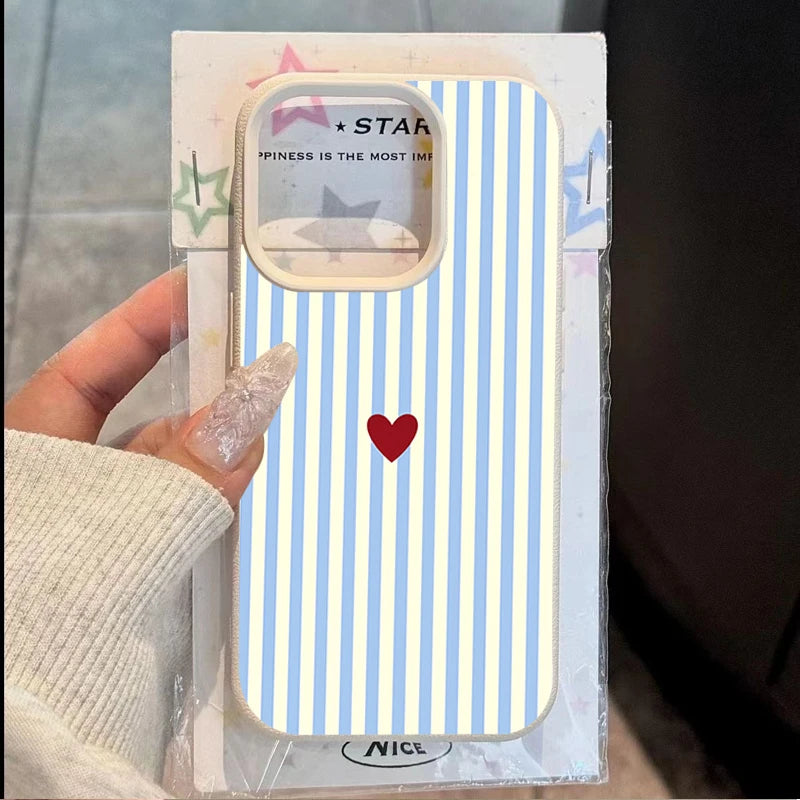 INS Cute Small Love Heart Pattern Fresh Phone Case For iPhone 17 16 15 14 Pro Max 13 12 11 XS X XR 7 8 Plus 16E 17E 17 Air Cover