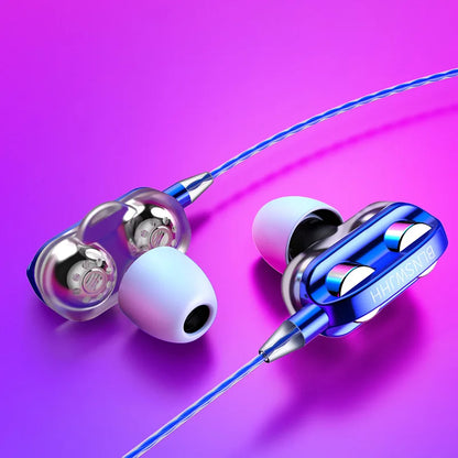 Universal Wired 3.5mm Jack Headset Double Horn 6D Stereo Heavy Bass Music Earphones With Mic Gaming Handsfree In-ear Earbuds