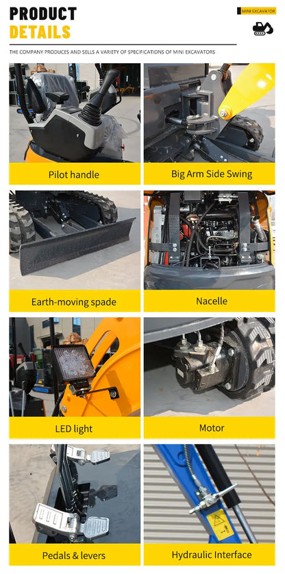 Mini Excavator Prices CE Euro Diesel Engine Bagger 1.8 ton 1.5 t 2 ton Multifunctional Mini Excavator