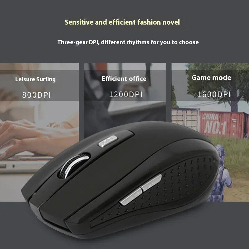 2.4G Wireless Black Mouse, Portable Battery-Powered Office Mouse, Supports Adjustable DPI, Suitable for Various Computers
