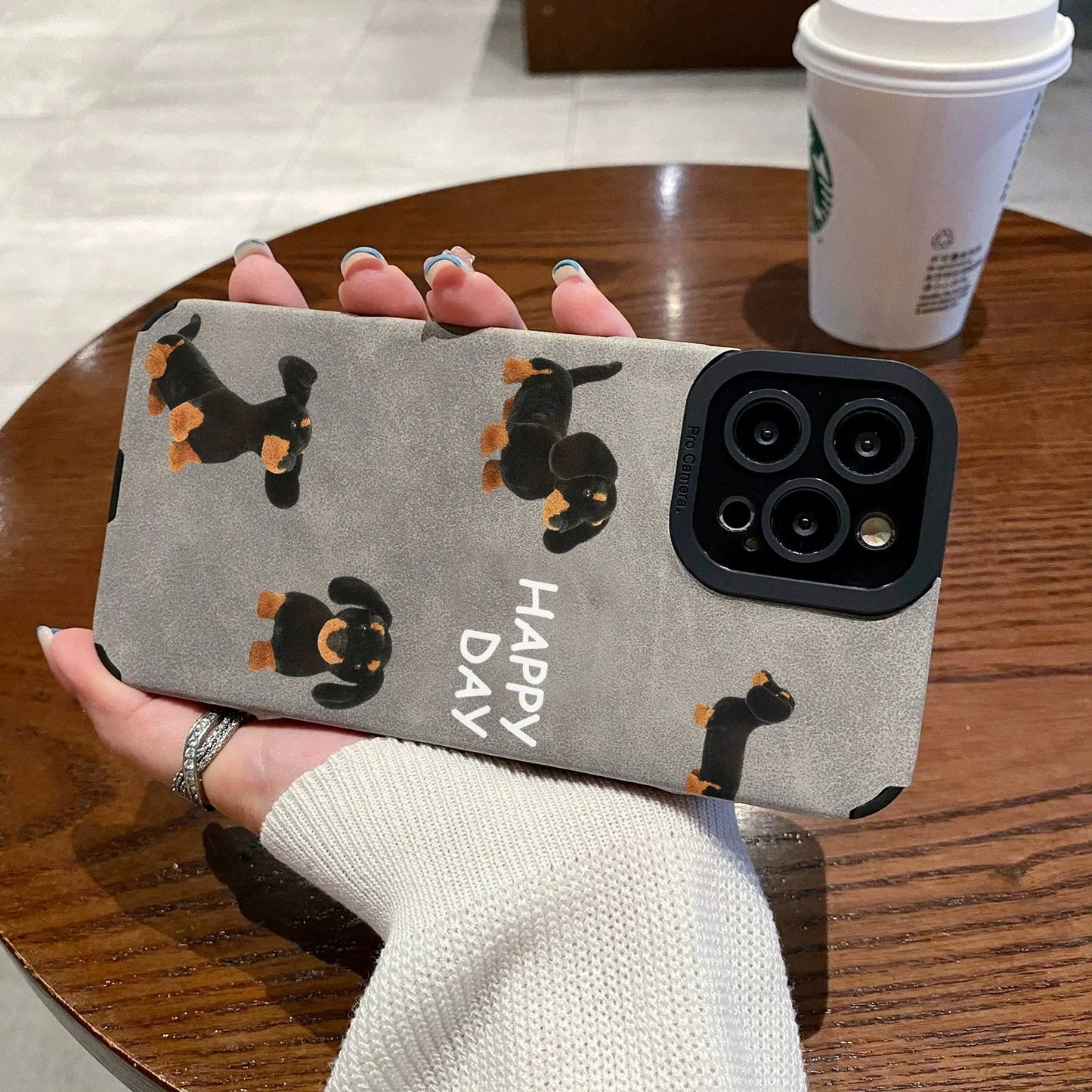 Cute Happy Dog Silicone Leather Phone Case For iPhone 14 12 11 13 15 Pro Max Mini 16 Plus 17 ProMax Air Soft Shockproof Cover