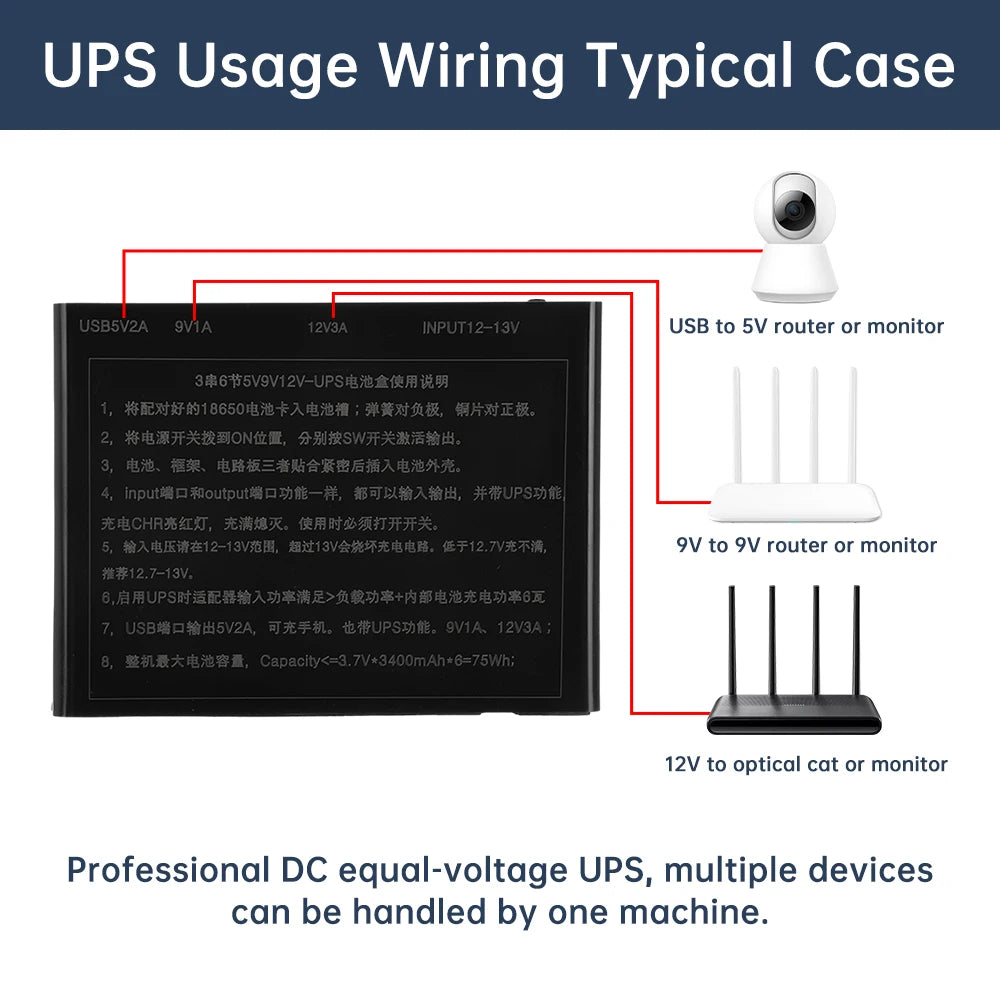DC UPS Power Supply 5V 9V 12V Output 6x18650 Battery Uninterrupted DIY Power Bank Box  for House Router Cellphone Tablet Modem