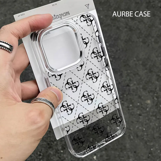 Aurbe Phone Case For iPhone 17 16 15 14 13 12 11 Pro Max 16E Silver lens frame transparent shell Fashion Design G-GuesS Cover