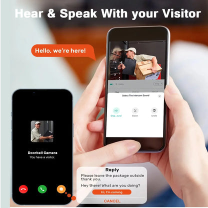 tuya Wireless smart video doorbell, 2.4G WiFi home security camera, 2-way audio, night vision, battery, secure home monitoring
