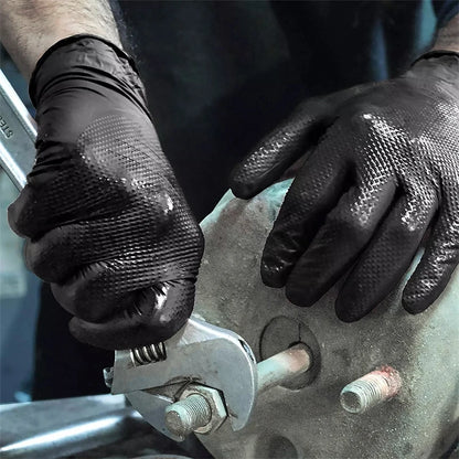 Industrial Black Nitrile Gloves 8mil Heavy Duty Disposable Gloves with Diamond Textured Latex Free Mechanic Tattoo Auto Gloves