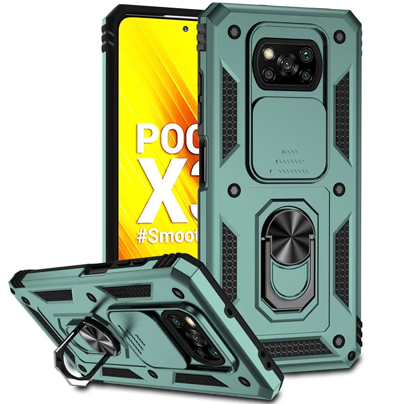 For Xiaomi Poco X3 Pro Case Magnetic Ring Holder Armor Cases For Poko Poxo Pocco Little X 3 NFC X3Pro Slide Camera Protect Cover