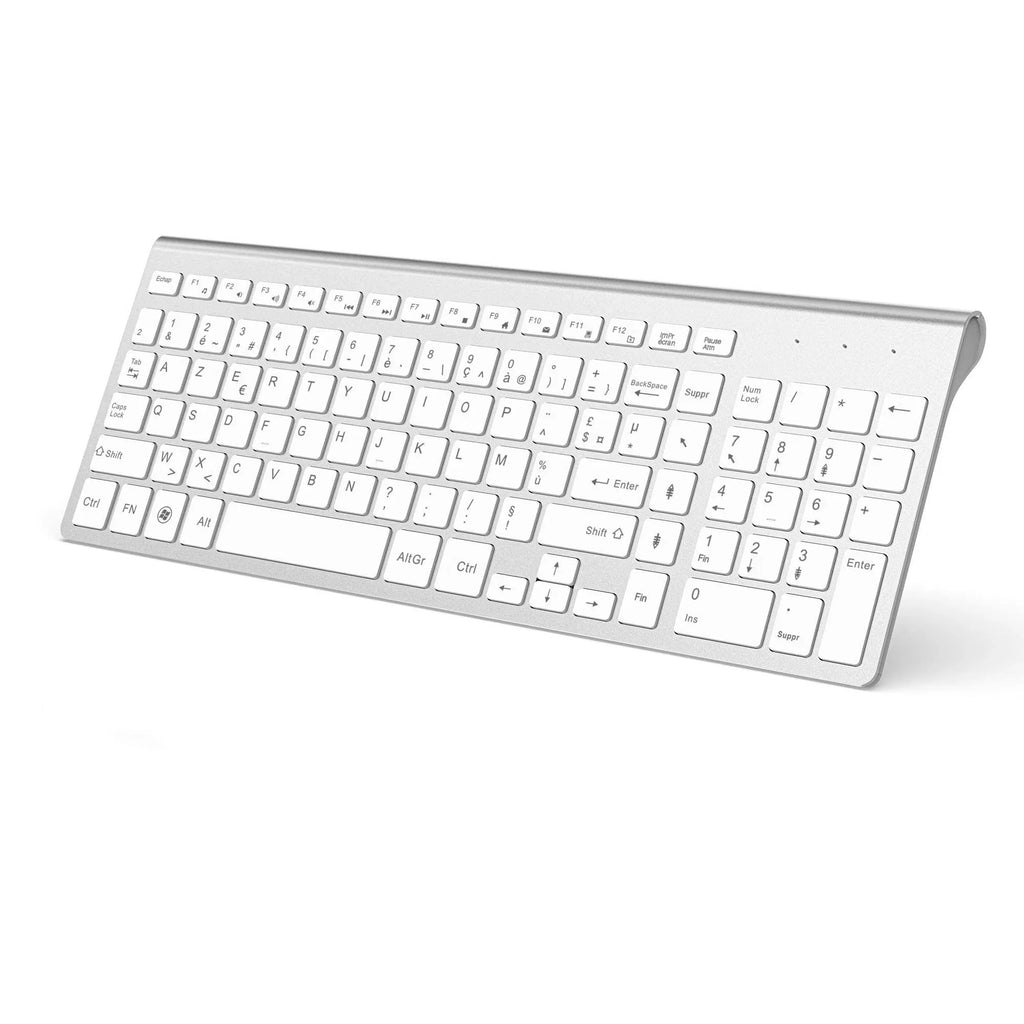 Wireless Keyboard (AZERTY) 2.4G USB Ultra-Thin Keyboard,Portable Silent Ergonomic French Keyboard for PC Laptop-Pink/Grey/Silver