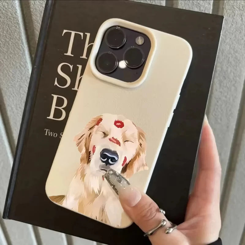 Cute Golden Retriever Red Lip Print Phone Case For iPhone 17 16 15 14 13 12 11 Pro Max X XS XR Plus Air Shockproof Bumper Cover