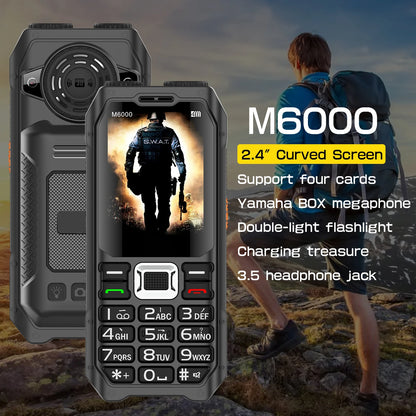 Durable Outdoor Senior Phone Magic Voice 4 Quad Sim Cards Large Battery Powerbank Speed Dial Big Button Loud Voice Dual Torch