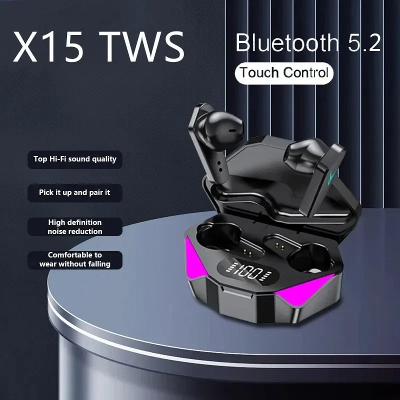 In-ear Light Wireless Headphones 65ms Low Latency Earbuds Fone Headset X15 TWS Earphones Bluetooth 5.4 For Gaming With Mic