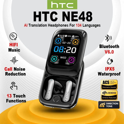 Wireless Bluetooth Earphones HTC NE48 AI Translate Noise Reduction Earbud Multi function Touchscreen Smart Control Mobile Phone