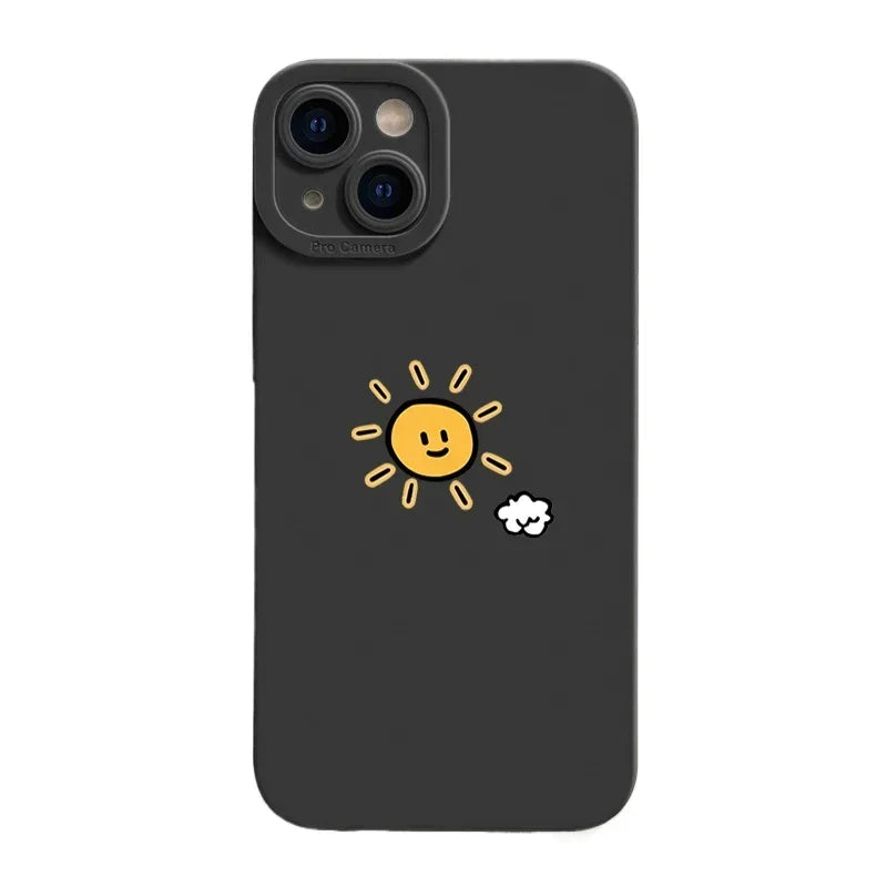Simple Sun Moon Phone Case For iPhone 15 14 13 12 11 Pro Max 7 8 Plus X XR XS Funda High-end Soft Silicone Luxtury Cases Cover