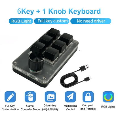 6 Keys 1 Knob Mini Macro Mechanical Keyboard USB RGB Gaming Custom Programming Knob Portable Custom Switch For Photoshop Laptop