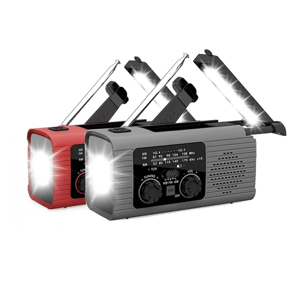 SOS Alarm Emergency Hand Crank Radio AM/FM NOAA Solar Power USB Chargeable 4000mAh Power Bank Portable Radio with LED Flashlight