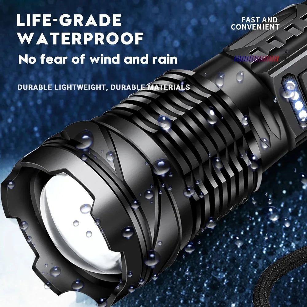 XHP50 20000LM Tactical Flashlight: Zoomable, USB Rechargeable, COB Side Light, Aluminum Alloy, Waterproof, Strike Bezel