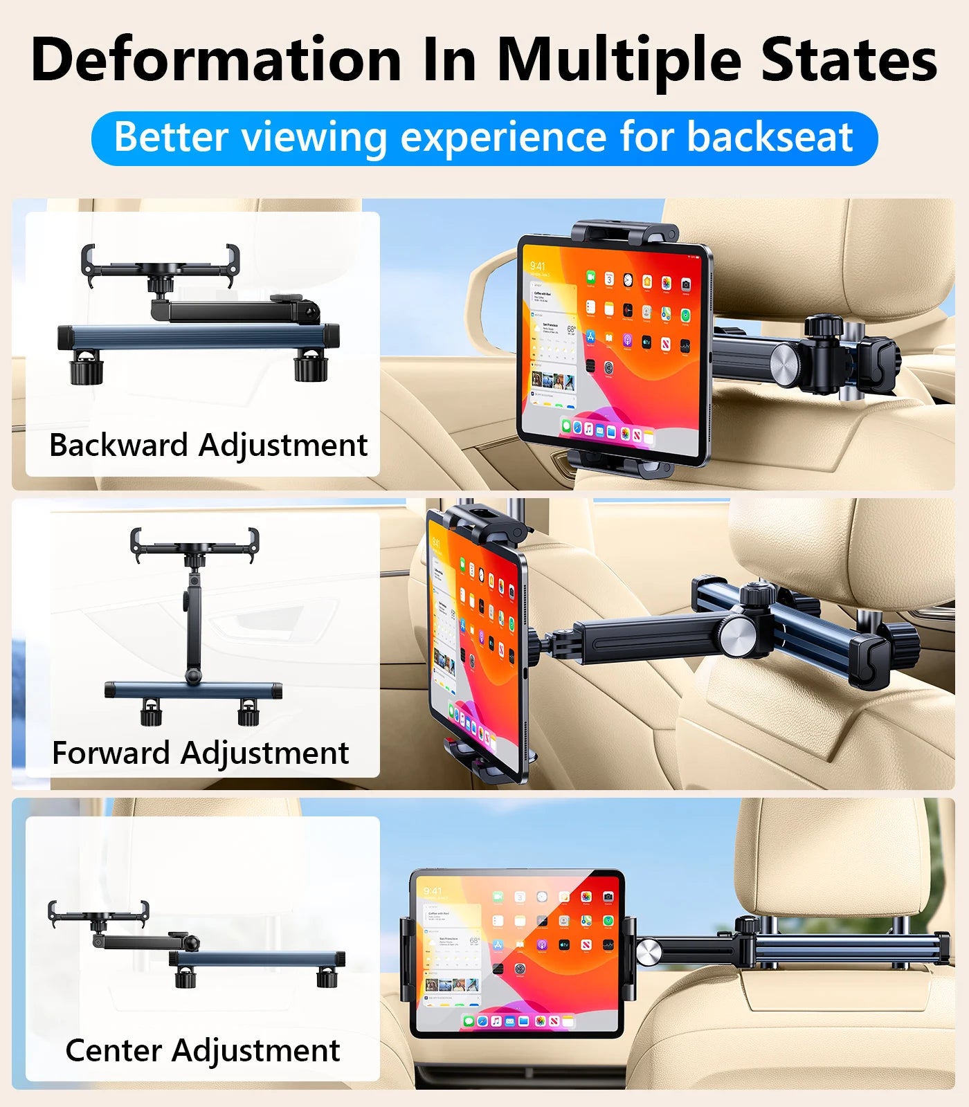 Eary Car Headseat Magnetic Tablet Holder Phone Stand Back Rear Seat Car Accessories 360°Rotatable Foldable Bracket for iPad Pro