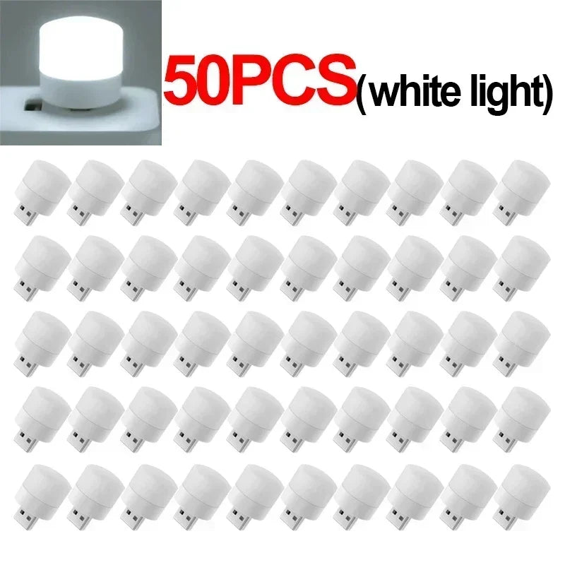 50-1PCS USB Night Light Mini LED Night Light USB Plug Lamp Power Bank Charging USB Book Lights Round Reading Eye Protection Lamp
