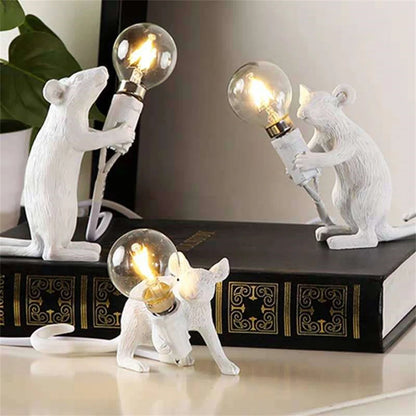 Modern Resin Animal LED Table Lamp - Mouse Cat Squirrel Design Night Light Desk Lighting Fixture for Home Decor