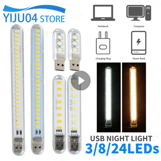Mini Portable Led Usb Light DC5V Ultra Bright Reading Book Lamp 3/8/24LEDs Lights For Power Bank PC Laptop Notebook Lighting