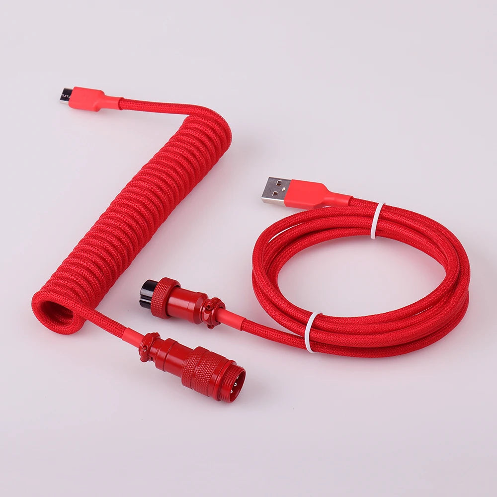 LANO Custom Paracord Coiled Mechanical Keyboard Type C Data Spring Cable GX16 Aviator Coil Spiral Usb C for Gaming Coiled Cable