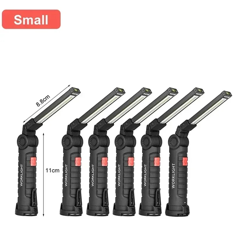 Portable COB LED Work Light USB Rechargeable LED Flashlight Inspection Lamp With Magnetic Hook Power Bank 18650 Battery Torch