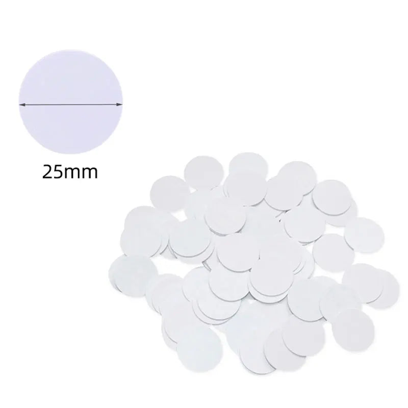 NFC215 White Rewritable NTAG215 NFC Round Coin Cards 25mm, 13.56MHz 504 Bytes Smart Labels for NFC Phones & Games