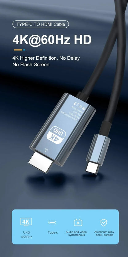 USB C to HDMI 4K 60Hz Adapter Cable Type C HDTV Converter for iPhone 15 iPad MacBook Air Samsung Laptop and TV Display