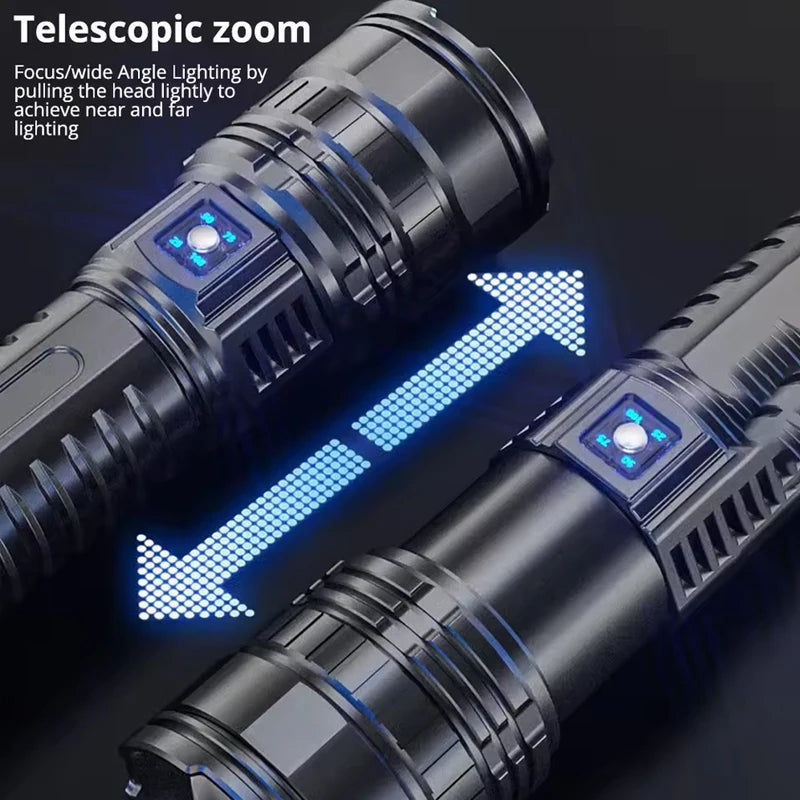 Ultra Bright Torch Built-in Battery Flash Light Emergency Spotlights 5km 1500W Most Powerful Led Flashlights Tactical
