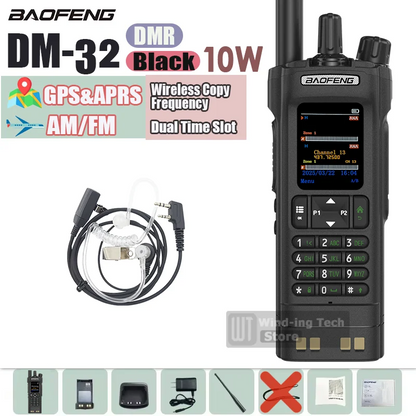 1PCS/2PCS BAOFENG DM-32 DMR Digital Walkie Talkie GPS APRS Dual Mode Analog TDMA Dual Time Slot AES256 Type-C AM Black Ham Radio